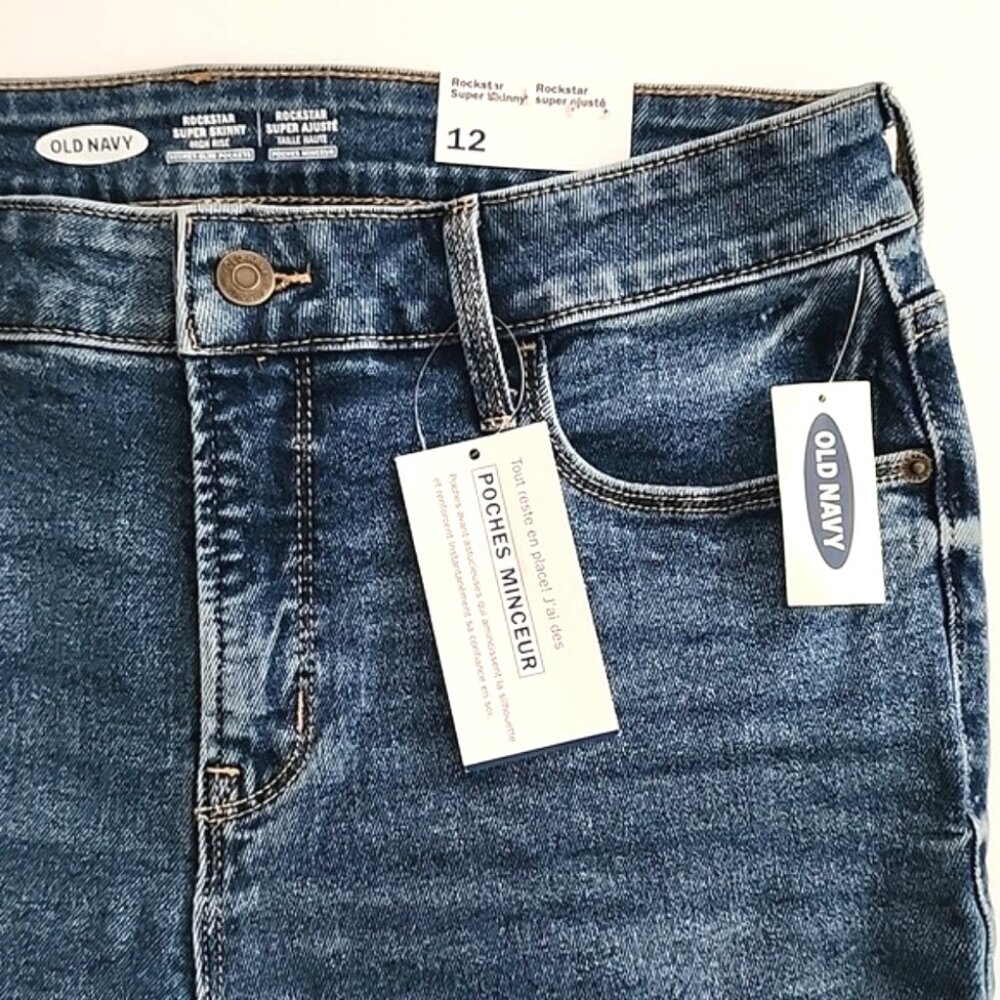 Old Navy Blue Jeans Rockstar Super Skinny High Rise Secure Slim Pockets Sz 12 - Picture 3 of 14
